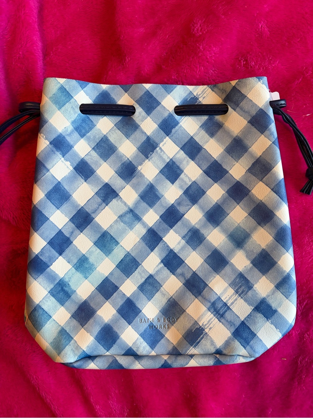 Bath & Body Works Blue and White Gingham Drawstring Pouch